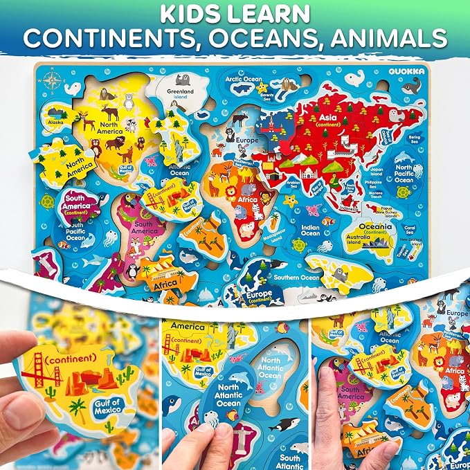 US Map Puzzles for Kids Ages 4-6 - 3 Wooden Toddler Puzzles Ages 3-5 | United States Kids Puzzles Ages 6-8 - Educational Toys for 3 Year Old Boys and Girls - Learning USA Geography for Kids