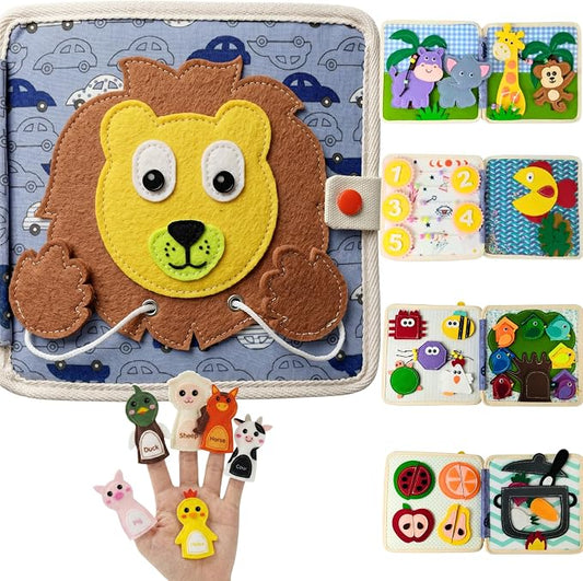 LUMS Busy Book for Toddlers 1-3 - Montessori Busy Board, Toddler Activity Book Ages 2-4, Felt Quiet Sensory Learning Travel Toy for 1 Year Old, Car & Airplane Rides