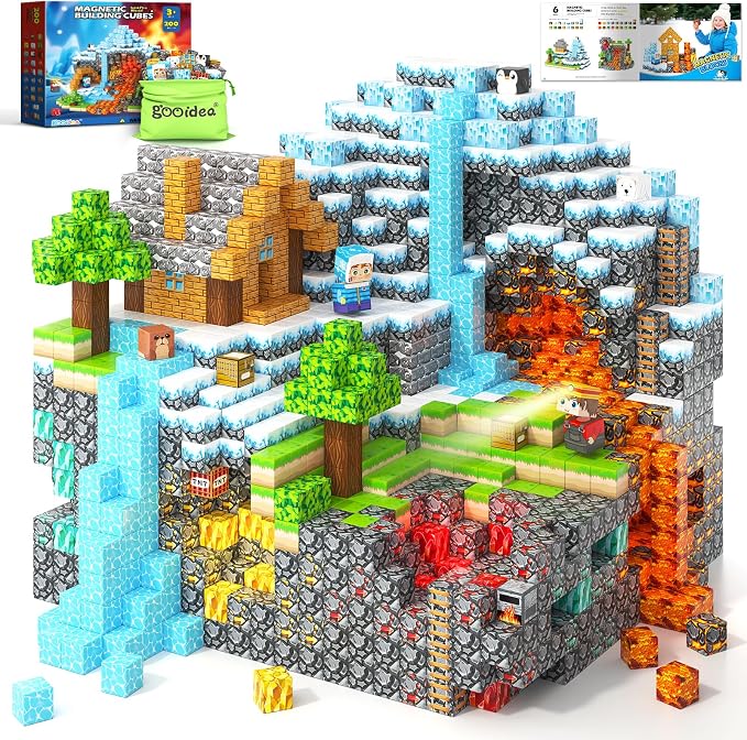 Magnetic Blocks - 200PCS 0.8“ Building Blocks STEM Toys for Boys Girls Kids | Sensory STEM Magnetic Toys for Kids, Mine Magnet World Craft Cubes Set, Birthday Gift for Boys Girls Ages 3-5 5-7 8-12