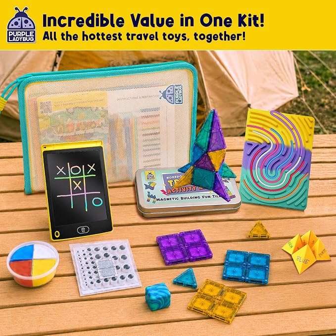 Road Trip Essentials for Kids Kit with 10+ Screen Free Activities | Roadtrip, Car Ride and Airplane Activities, Sensory Toys, Travel Games, Crafts, Fidgets, For Boys and Girls