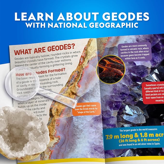 National Geographic Break Open 15 Premium Geodes Science Kit for Kids | Extra-Large Natural Specimens, Safety Goggles, Real Crystals Inside, Break Your Own Geodes, Earth Science, Birthday Gift