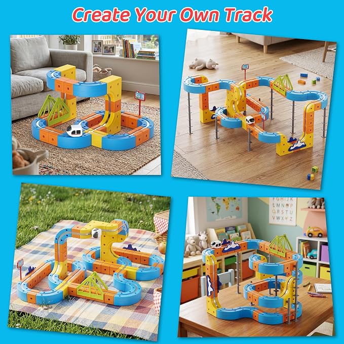 173PCS Electric Train Set for Kids, 3D Flexible Anti-Gravity Race Track with Motorized Train & Traffic Accessories, STEM Learning Building Toys for Boys Girls Age 3 4 5 6 7 8