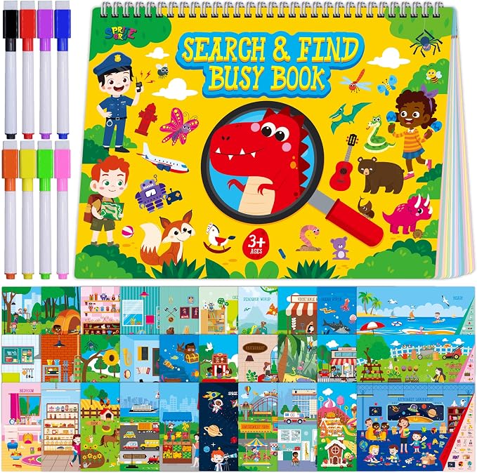 SpriteGru Search & Find Book, 30 Different Themes 32 Pages Activities Book, Montessori Learning Toy Educational Game Autism Sensory Toys for Preschool Girls and Boys Ages 3, 4, 5, 6