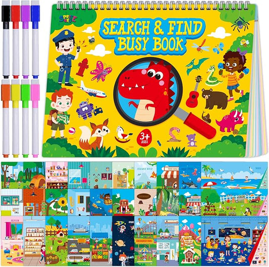 SpriteGru Search & Find Book, 30 Different Themes 32 Pages Activities Book, Montessori Learning Toy Educational Game Autism Sensory Toys for Preschool Girls and Boys Ages 3, 4, 5, 6