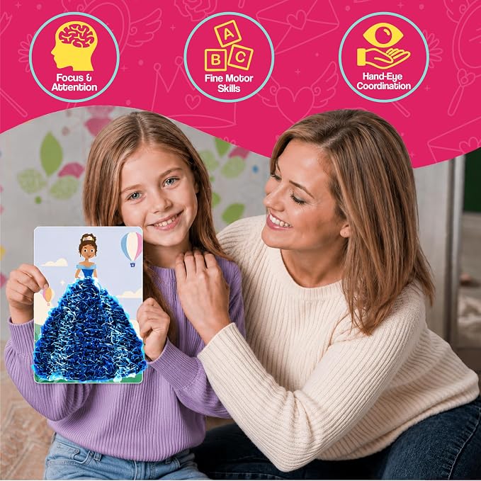 jackinthebox Poke Art Princess Themes Crafts Kit for Kids, Girls, Ages 4-8 | 1400 fabric pieces, travel arts activities & birthday gifts, mess-free toddler, age 4 5 6 7 8 9 year old, flower pressing