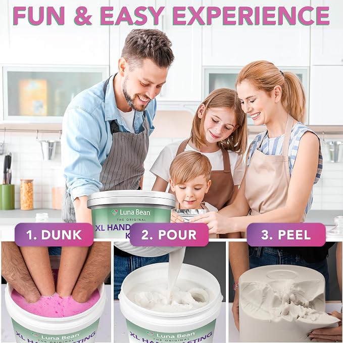 Luna Bean XL Hand Casting Kit for Family - Extra Large Mold, Up to 6 Hands | Molds up to 4 adult hands or 2 adults with 4 kids - double the material of our couples kit, family keepsake gift