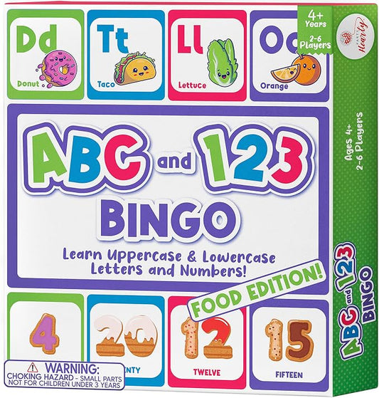 Party Hearty ABC & 123 Bingo Game for Kindergarten & Preschool - Foods | Food Edition, Alphabet and Number, Preschool Kids Learn to Read, Ages 4 and Up