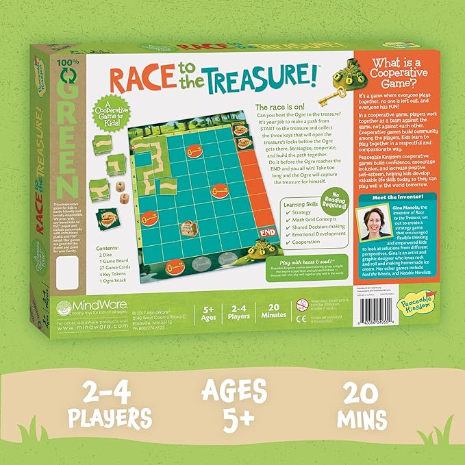 Peaceable Kingdom Race to the Treasure! Cooperative Path Building Game for 2 to 4 Kids Ages 5+