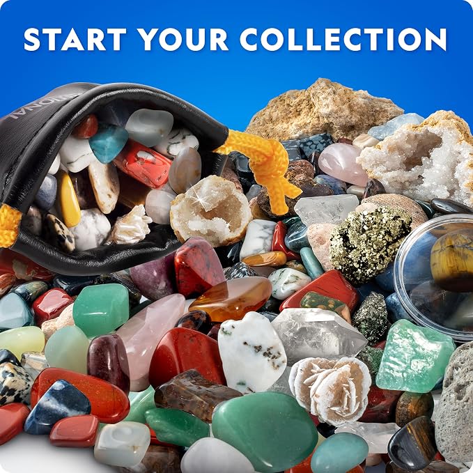 National Geographic Rock Collection Box & Rocks and Minerals Expert Book | Real Gemstones, Crystals & Minerals, Absolute Expert Book, Geology Learning, Rock Collection, Storage Box, Birthday Gift