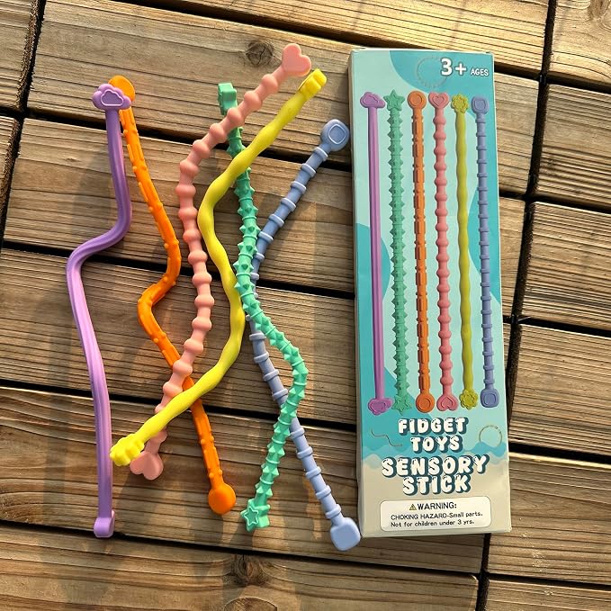Tendry Sensory Sticks Fidget Toys for Adults & Kids, 6PCS Textured Anxiety Relief Items for Autism ADHD, Silicone Fidgets for Classroom Calm Down Corner Supplies （3 Yeas+）