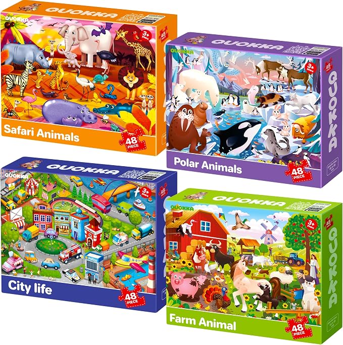 48 Piece Puzzles for Kids Ages 4-6 - 4 Jigsaw Kids Puzzles Ages 3-5 | Farm Animals Learning Puzzles for Preschool Kids Ages 4-8 - Educational Children Toy for Boys and Girls