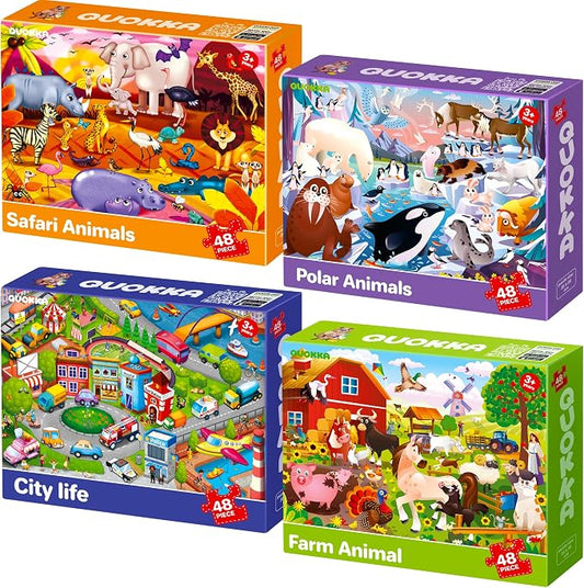 48 Piece Puzzles for Kids Ages 4-6 - 4 Jigsaw Kids Puzzles Ages 3-5 | Farm Animals Learning Puzzles for Preschool Kids Ages 4-8 - Educational Children Toy for Boys and Girls
