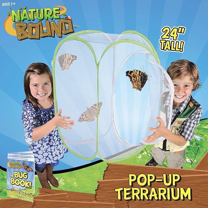 Nature Bound Butterfly Growing Kit - Live Caterpillar to Butterfly Project for Kids - Includes Voucher for Caterpillars, Green Pop-Up Enclosure, and STEM Learning Guide