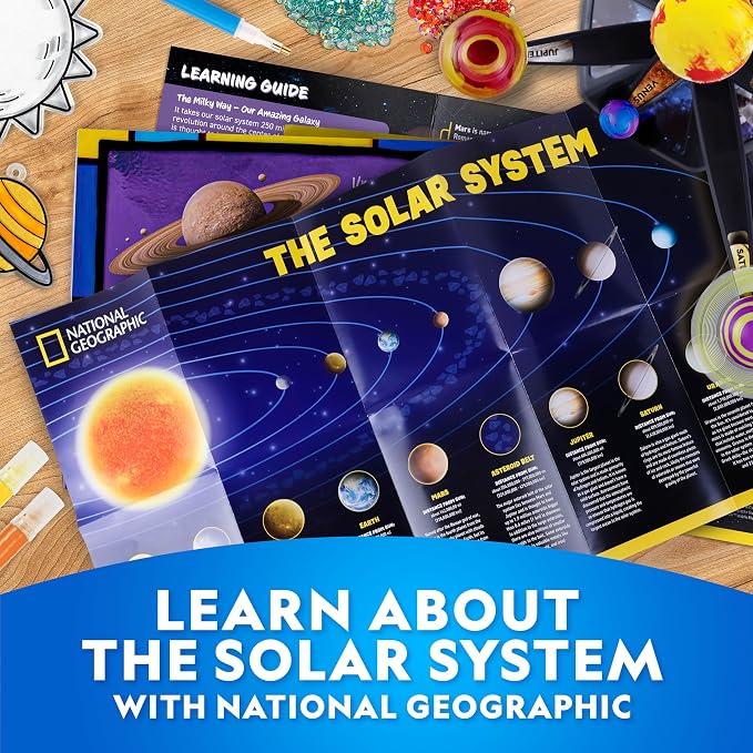 National Geographic Ultimate Space Arts and Crafts Activity Kit for Kids | Diamond Painting Night Light, Solar System Model, Stained Glass Suncatcher Window Art, Glow Crafts, Outer Space STEAM