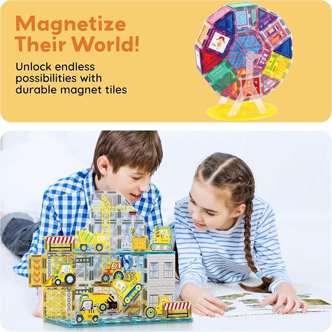 PicassoTiles Magnetic Tile Idea Book, 300 Builds Illustrated Guide, Ages 3+ | 230 pages, bright step-by-step visuals, difficulty scale, STEM skills, race track and marble run inspiration, screen-free fun