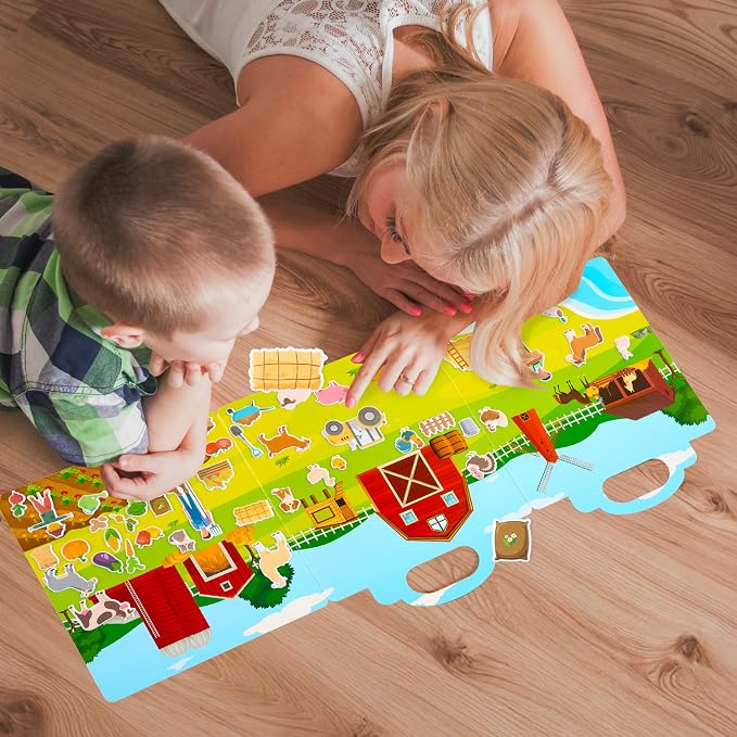 JOYIN Farm Animals Reusable Sticker Book for Toddlers, 3D Sticker Book for Kids 3 4 5, Travel Essentials, Airplane Activity Toys, Crafts Gifts, Birthday Gifts