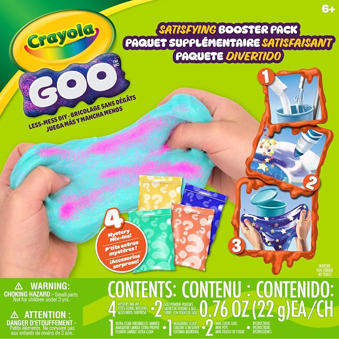 Crayola Satisfying Goo Making Kit, Slimy DIY Craft for Kids, Sensory Fidget Putty, Less Mess Activity, Includes Mix Pouches & Mix Ins, Gift for Kids, 6+