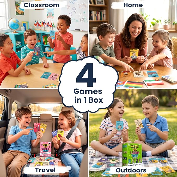 QUOKKA Trivia Games for Kids – 4SET World, Space, History & Human Body – Fun Card Game for Family Game Night – Educational Trivia Cards for Kids, Family and Adults – Travel Games for Boys & Girls 4-8
