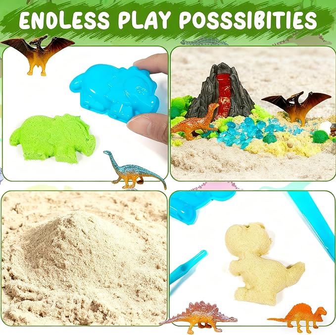 Bbiamsleep Dinosaur Sensory Bin, 147 Pcs Dino Sensory Bin Filler | Dino Sensory Bin Set with Sandbox 10 Dinosaur Mould 9 Tools for Home Decor