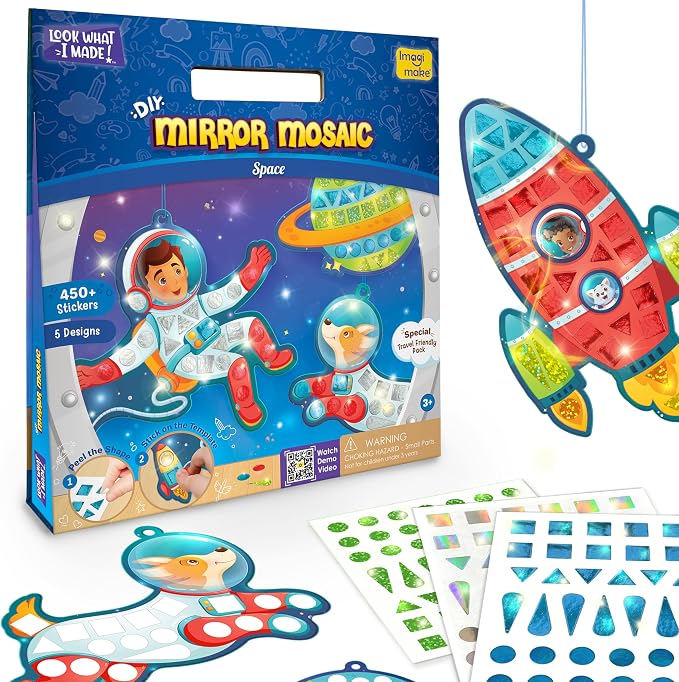 Imagimake Mirror Mosaic - Space, 5 Templates, 450+ Stickers | Mess-Free Craft Activity, Screen-Free Creative Art Kit for Kids, Birthday Gift for Boys & Girls Ages 3,4,5,6,7 Years Old