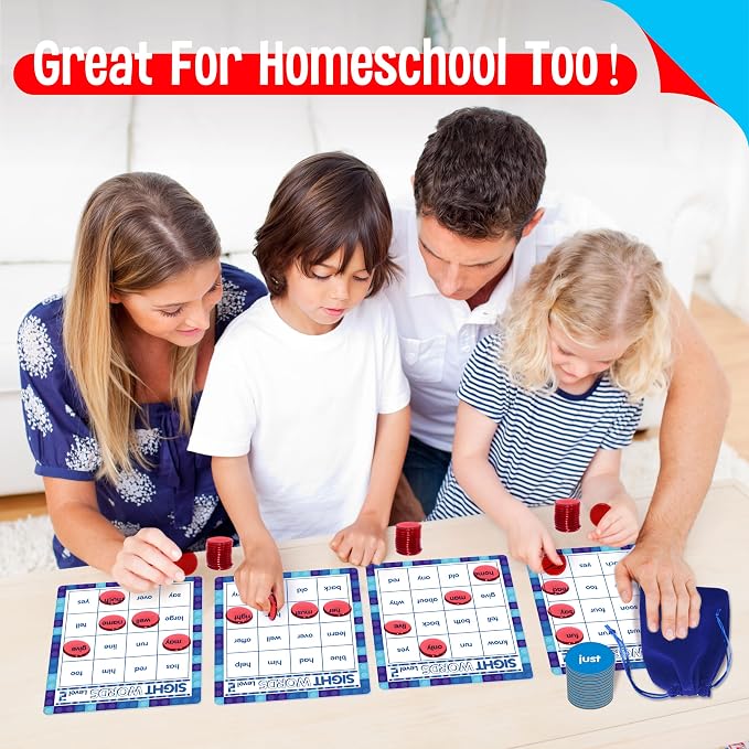 SpriteGru Sight Word Bingo Game, 160 Sight Words Learn to Read Level 1 & Level 2 Bingo Board Game Dolch's & Fry's Words Lists for Kindergarten and Preschool Kids 4-8, Perfect for Classroom & At Home