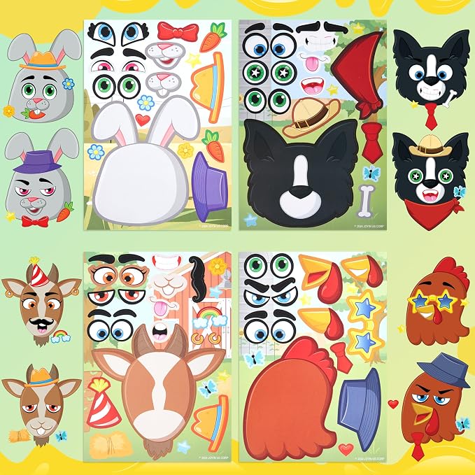JOYIN 36 Pcs 9"x6" Farm Animals Make a face Stickers for Kids, Make Your Own Summer Sticker Sheets, Party Favors Kids Crafts, Goodie Bags Stuffers, Classroom Rewards