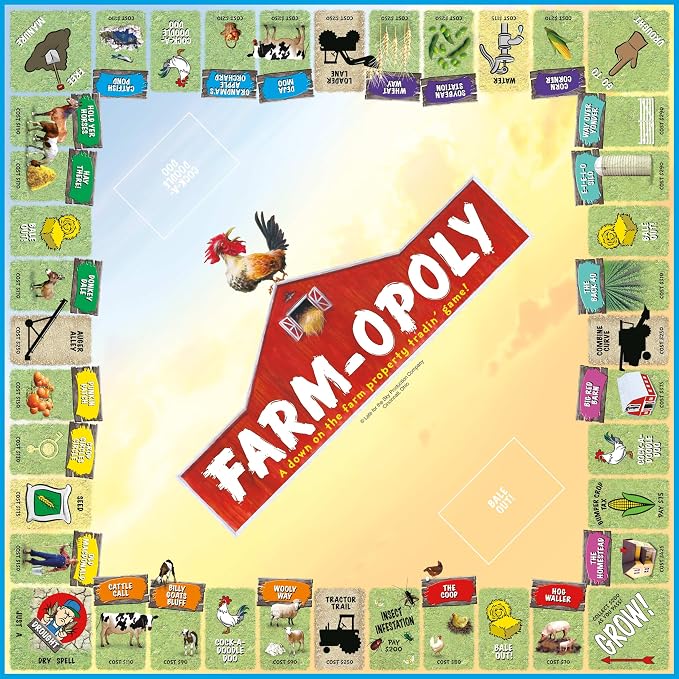 Late for the Sky Farm-Opoly Board Game – Family Property Trading Fun, Farm Theme, 2–6 Players, Ages 8+, Strategy Party Game Night Gift