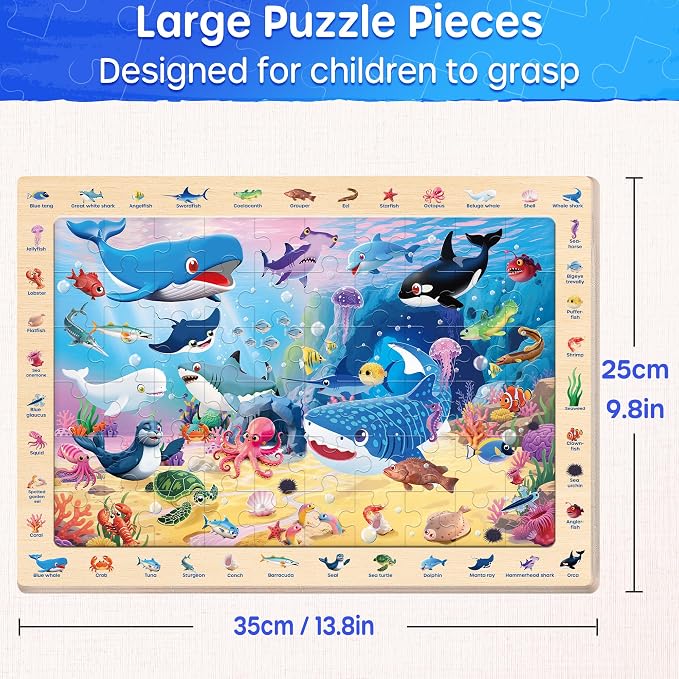 SYNARRY Wooden Dinosaur Farm Ocean Animal Puzzles for Kids Ages 4-6, 4 x 60 Piece Match & Find Puzzles for Kids Ages 3-5 Boys Girls, Preschool Educational Puzzle Toddlers Easter Gifts for 4-8 Year Old