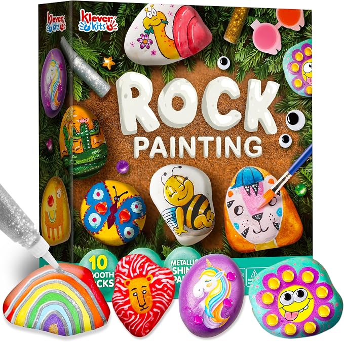 JOYIN Rock Painting Kit for Kids, Arts and Crafts for Girls & Boys Ages 6-12, DIY Supplies for Painting Rocks, Easter Craft Kits Art Set, Kids Birthday Christmas Presents, Family Indoor Activity