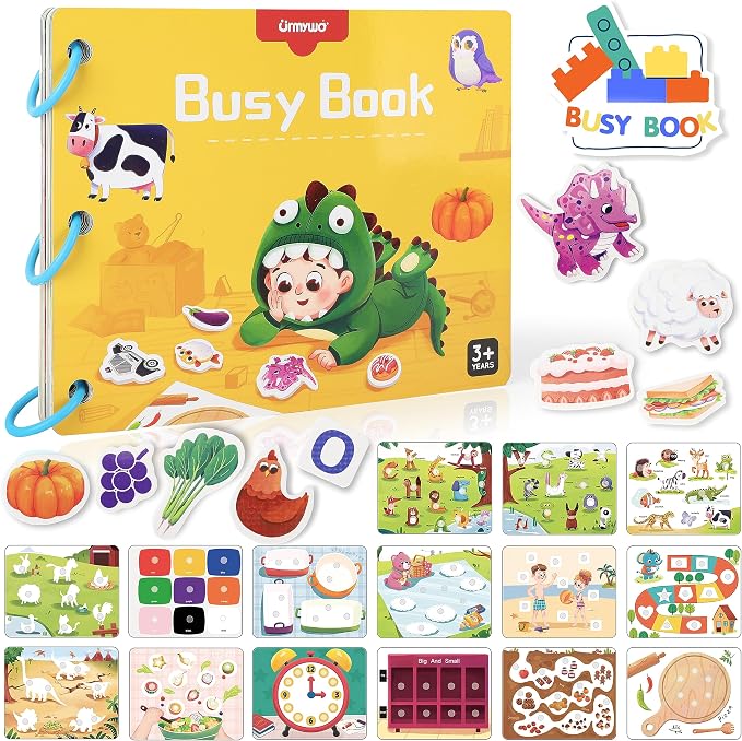 URMYWO Toddler Busy Book, Preschool Learning Activities | Educational Toys with 12 Themes Alphabet Activity Book Christmas Birthday Gifts for Ages 3+ Boys Girls