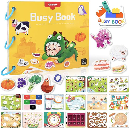 URMYWO Toddler Busy Book, Preschool Learning Activities | Educational Toys with 12 Themes Alphabet Activity Book Christmas Birthday Gifts for Ages 3+ Boys Girls