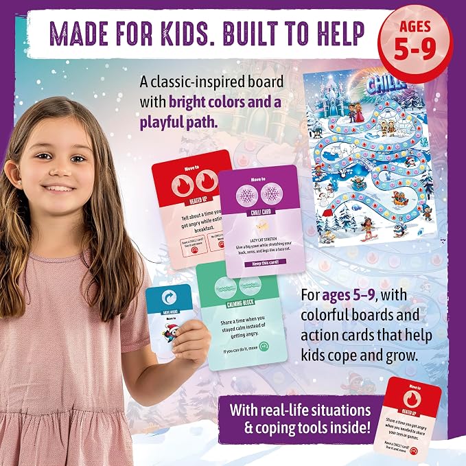 SkillEase CHILL Anger Management for Kids, Ages 5-9, Therapy Games, Social Emotional Learning, Fun Social Skills Board Game for Therapists & Families