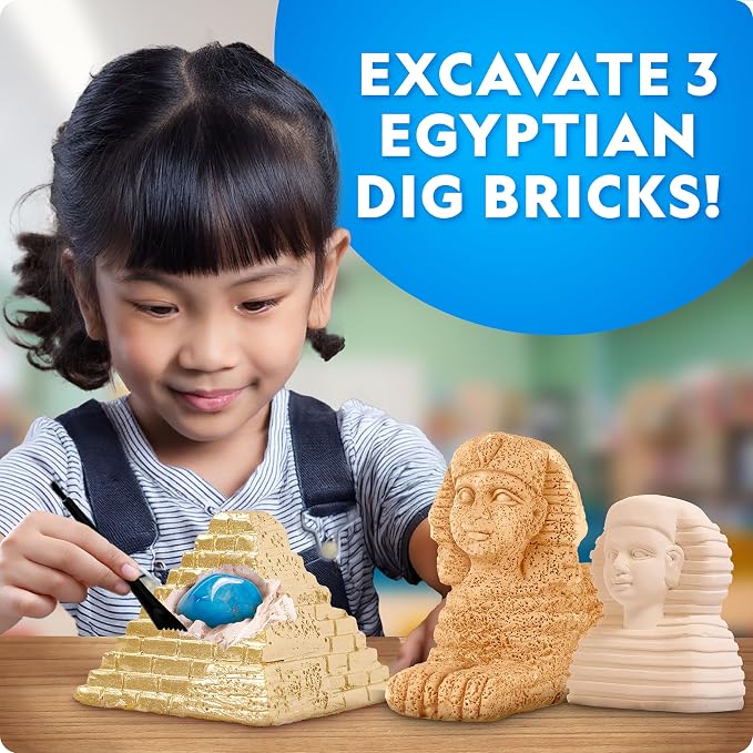 National Geographic Ancient Egypt Dig Kit with Gems and Replica Artifacts | Pyramid, Sphinx & Pharaoh Dig Bricks, Real Gemstones, Replica Artifacts, Excavation Tools, Archaeology Activity