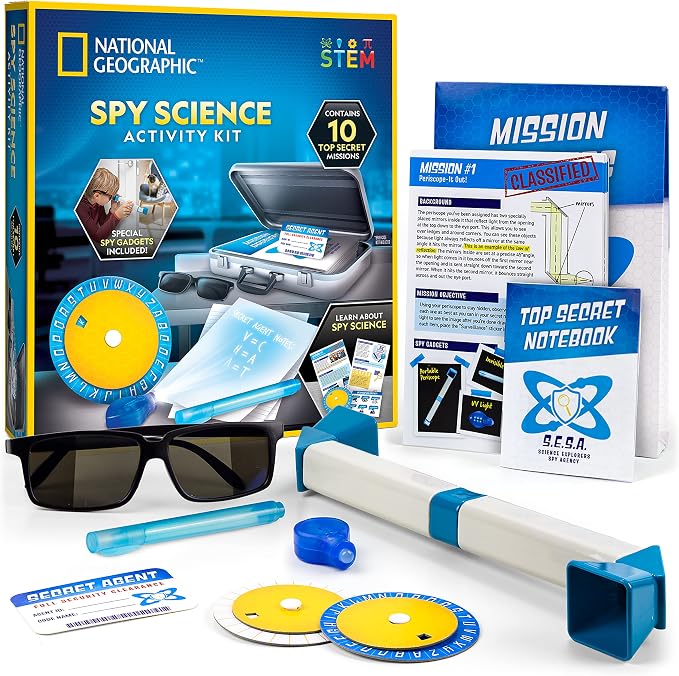 National Geographic Spy Science Kit with 10 Secret Missions for Kids | 10 Secret Missions, Spy Gadgets and Gear, Detective Activities, Pretend Play, Science Experiments, Birthday Gift