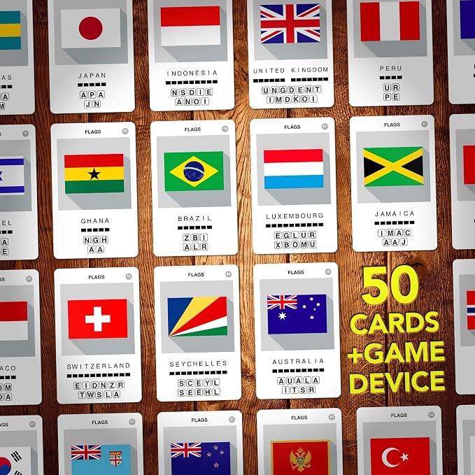 Flags of The World Travel Game - Learn 100 Country Flags | Flash Cards with Slide Reveal Case | Geography Card Game, Gift, Stocking Stuffer | for Kids and Adults | Ages 6+