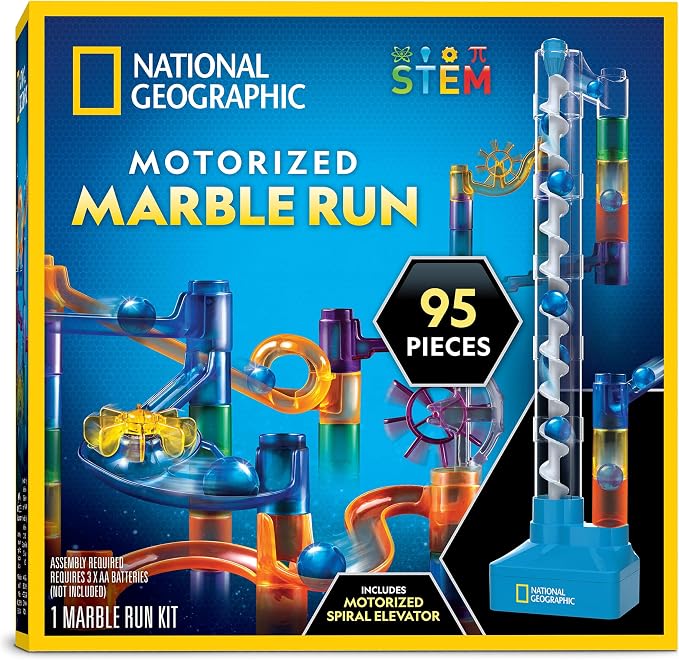 National Geographic Marble Run Building Set with Motorized Elevator | 20 Marbles, Perpetual Motion Machine, Marble Maze, Physics Learning, Storage Bag, STEM Toy, Creative Construction