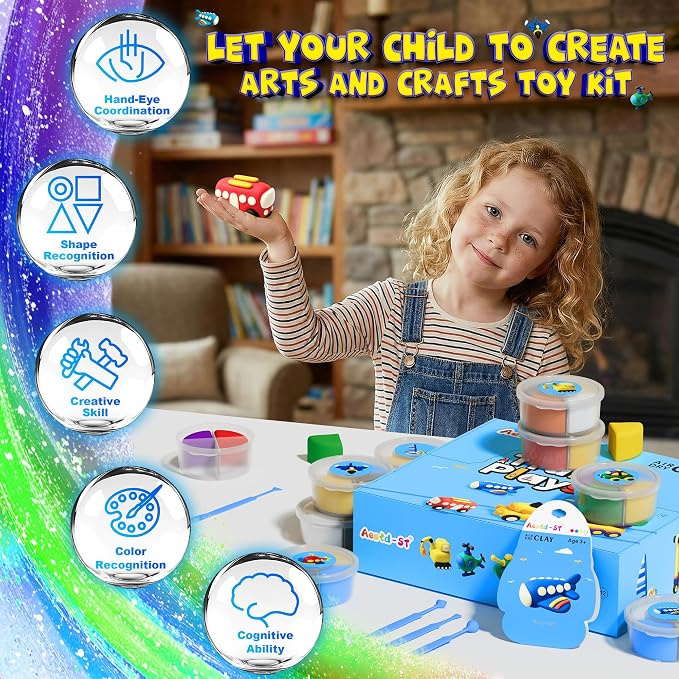 Aestd-ST Air Dry Clay Kit -Traffic Theme, Modeling Clay for Kids | DIY Magic Clay with Sculpting Tools and Tutorials, 12 Boxes Molding Clay, Soft & Non-Sticky, Arts and Crafts Gift for Kids
