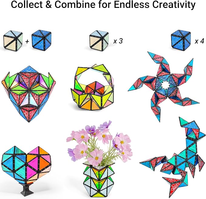 TOSY Magnet Pyramid Stone - 1 Cube Transforms into 1 Billion Shapes, 12 Pieces, 243 Rare Earth Magnets, Holographic Design Magnet Tiles Creative Puzzle STEM/STEAM Toy
