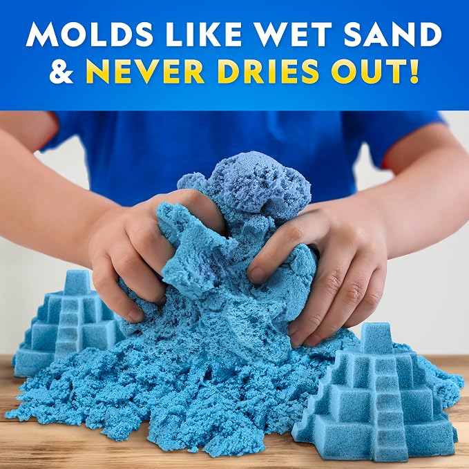 National Geographic Moon Sand 6 Lb. Sensory Play Set with Castle Molds | Blue, Purple & Natural Colors, 2 Lbs. Each, No-Mess Sensory Activity, Indoor Play, Moldable Texture, Creative Building