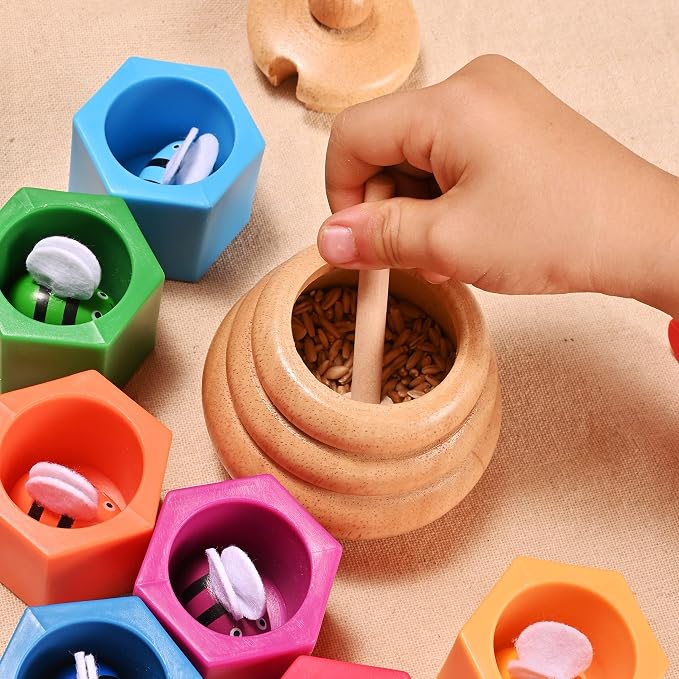 Sorting Stacking Wooden Toys for Toddlers, Bee Hive Toy | Montessori Sensory Bin Tools Toys, Fine Motor Skill Toys Early Learning Preschool Educational Gift for Kids