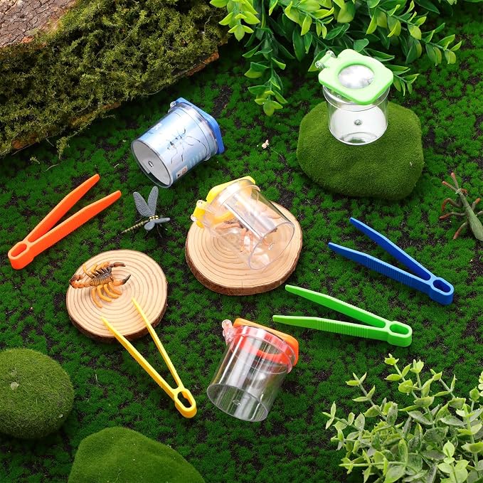 Halloscume 60 Pack Insect Bug Viewer Kit for Kids with Tweezers Explorer Outdoor Set Bug Catcher Containers for Insects Magnifying Box Observation Kit for Science Nature Exploration Collecting