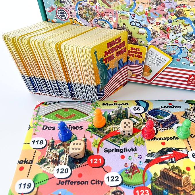 QUOKKA Board Game for Kids 8-12 - Learning, Educational Card Games for Ages 6-8 - Indoor, Outdoor Activity for Teens, Adults, Family - Geography, United States 100 Question Cards with Top Facts