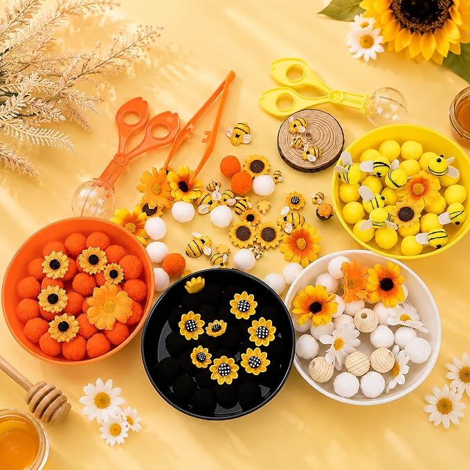 VYTHELIS 185PCS Bee & Sunflower Sorting and Counting Materials Set, Spring Summer Activity Supplies, Fine Motor Manipulatives for Classroom, Home and Travel Use（Sunflower ）