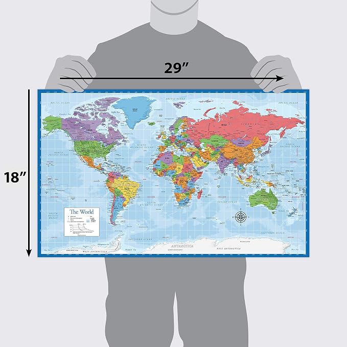 3 Pack - World & USA Map Poster Set + Periodic Table of the Elements Chart for Kids (LAMINATED, 18" x 29")