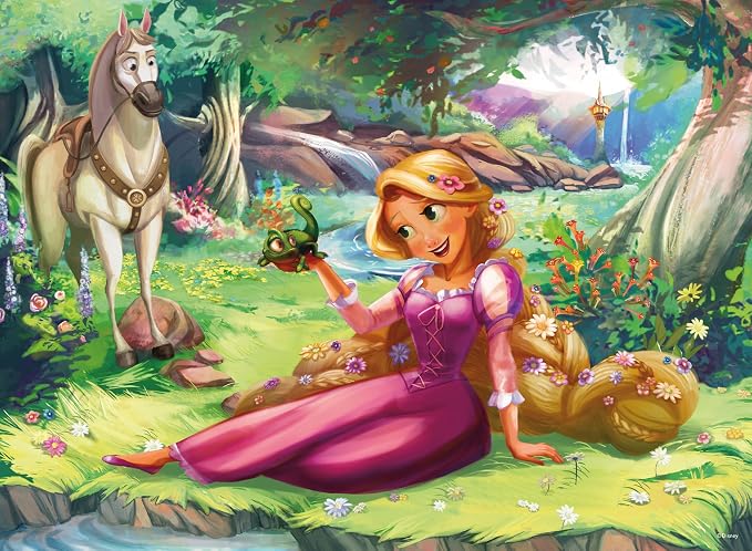 Ceaco - Disney Rapunzel and Pascal - 100 Piece Puzzle for Kids Ages 6-8 | Officially Licensed, Glitter Accents, Made in USA, Finished Size 24 x 18 in, Kids' Favorite Characters, Giftable