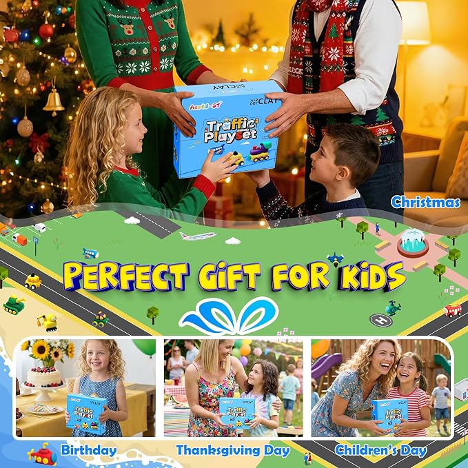 Aestd-ST Air Dry Clay Kit -Traffic Theme, Modeling Clay for Kids | DIY Magic Clay with Sculpting Tools and Tutorials, 12 Boxes Molding Clay, Soft & Non-Sticky, Arts and Crafts Gift for Kids