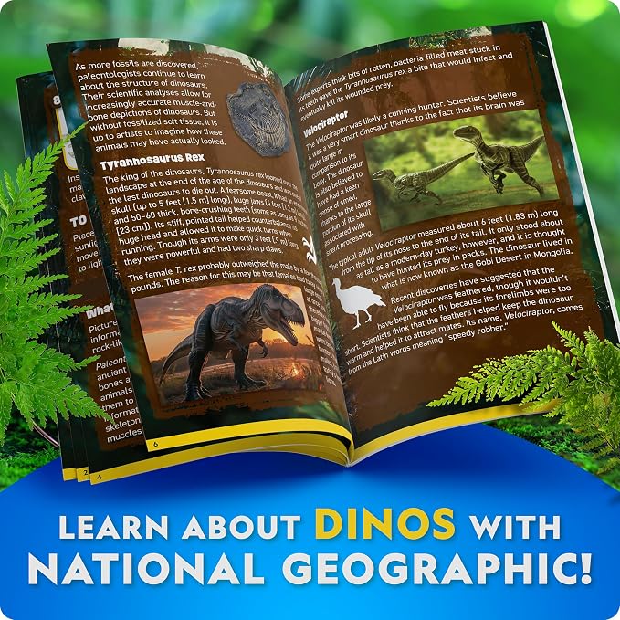 National Geographic Glow-in-the-Dark Dinosaur Skeleton Model Building Kit | Build T. Rex and Velociraptor Skeletons, Glow-in-the-Dark Bones, Dinosaur Toy Egg Activity, Fossil Learning, Birthday Gift