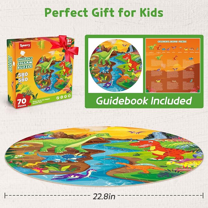 SYNARRY Floor Puzzles for Kids Ages 4-6, Large 70 Piece Dinosaur Puzzles for Toddlers Ages 2-4, Dinosaur Puzzles for Kids 4-8, Preschool Toys Gifts for 3 4 5 6 7 8 Years Old Toddlers Boys Girls Child | Jigsaw Puzzle for Kids Ages 4-8, Dinosaur Toys for...