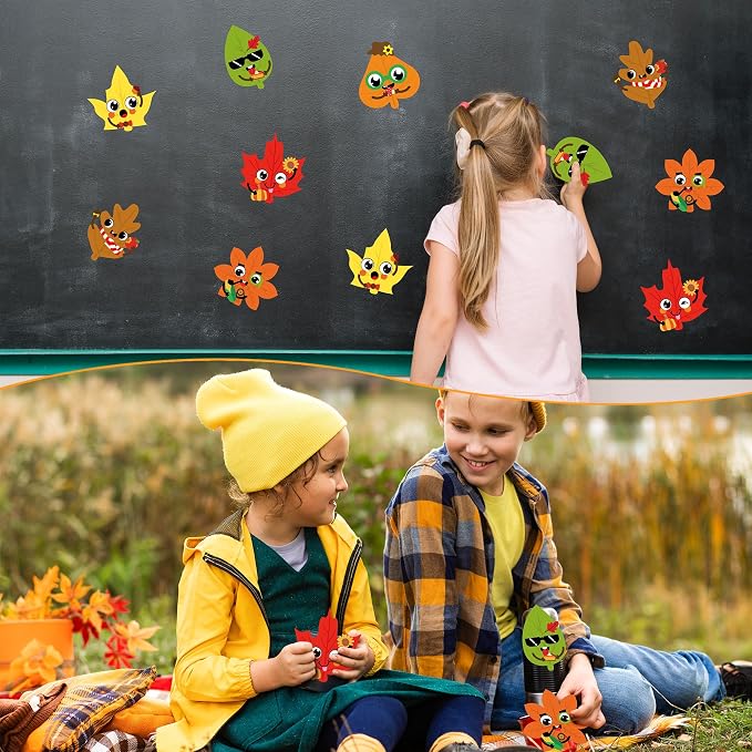 Haooryx Fall DIY Magnet Craft - 30 Set Autumn Maple Leaves DIY Fall Leaf Magnet Stickers Art Craft Kit Supplies for Kids School Activities Supplies Home Refrigerator Class Blackboard Whiteboard Decor