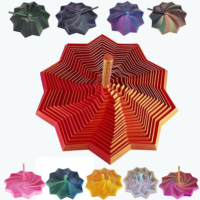 3D Printed Expanded Sensory Fidget Star - 2025 Sensory Fidget Star with Handle, Multi-Colored Whirling Spiral 3D Fidget Toy, Multiple Ways to Play for Adult Relieving Stress (Laser Red,3.15in)